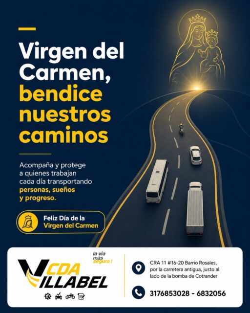 🛣️🙏 Que cada camino esté lleno de protección, esperanza y responsabilidad.
En este Día de la Virgen del Carmen queremos reconocer a todos los conductores, motociclistas y transportadores que, con su trabajo diario, impulsan el progreso de nuestro país.
Que cada viaje sea seguro y cada destino esté acompañado de tranquilidad.
En CDA Villabel seguimos trabajando por la seguridad de todos en la vía.
¡Feliz Día de la Virgen del Carmen! 💛
